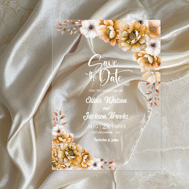Stijlvolle Oranje Floral Wedding Save the Date Acryl Uitnodigingen