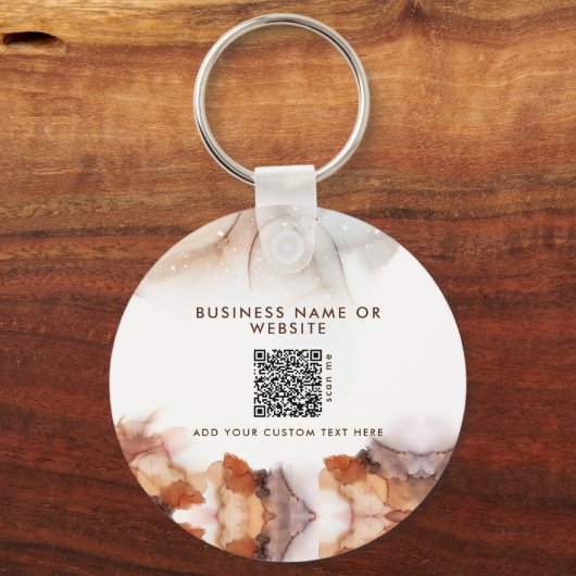 Stijlvolle Oranje inkt Logo & QR Code Company Sleu Sleutelhanger (Achterkant)