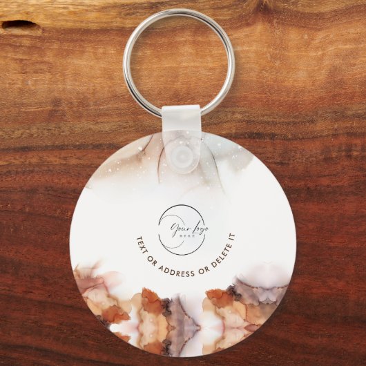 Stijlvolle Oranje inkt Logo & QR Code Company Sleu Sleutelhanger (Voorkant)