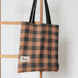 Stijlvolle Oranje & zwarte Herfst kleur Plaid Shou Tote Bag