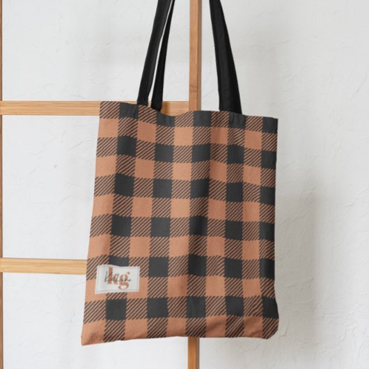 Stijlvolle Oranje & zwarte Herfst kleur Plaid Shou Tote Bag