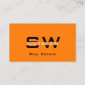 Stijlvolle Oranje zwarte moderne met monogram en L Visitekaartje (Voorkant)