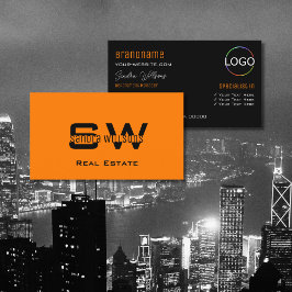 Stijlvolle Oranje zwarte moderne met monogram en L Visitekaartje