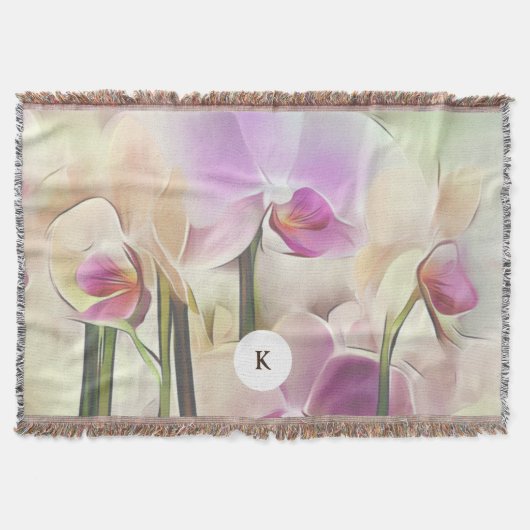 Stijlvolle orchideeën | Voeg uw Initiaal toe Deken (Voorkant)