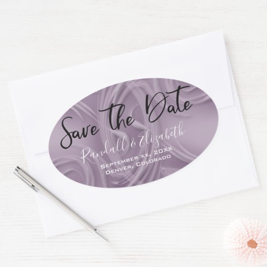 Stijlvolle oude lavendelstreken "Save the Date" Ovale Sticker (Envelop)