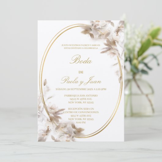 Stijlvolle ovale bruiloft uitnodigen in het Spaans Kaart (Staand voorkant)
