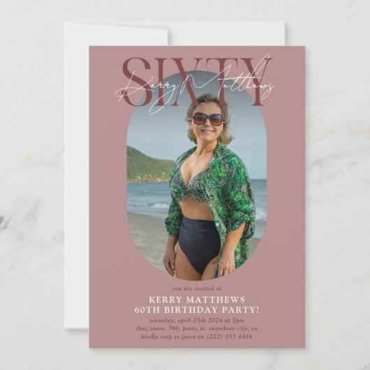 Stijlvolle ovale foto en handtekening 60e verjaard kaart (Voorkant)