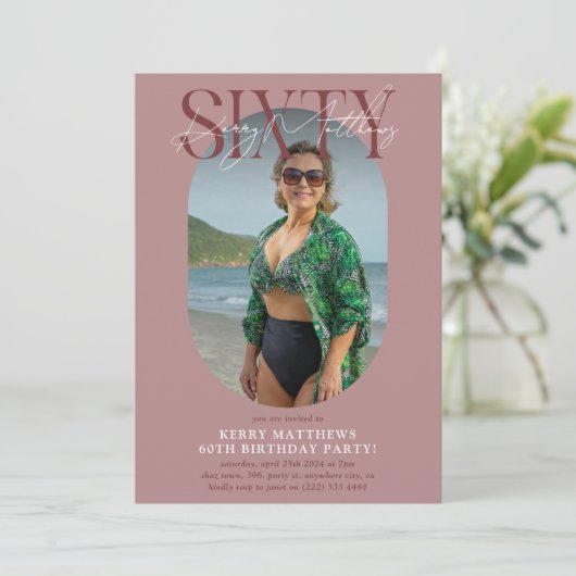 Stijlvolle ovale foto en handtekening 60e verjaard kaart (Staand voorkant)
