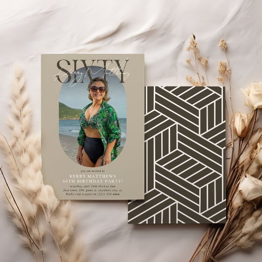 Stijlvolle ovale foto en handtekening 60e verjaard kaart