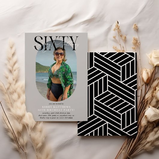 Stijlvolle ovale foto en handtekening 60e verjaard kaart