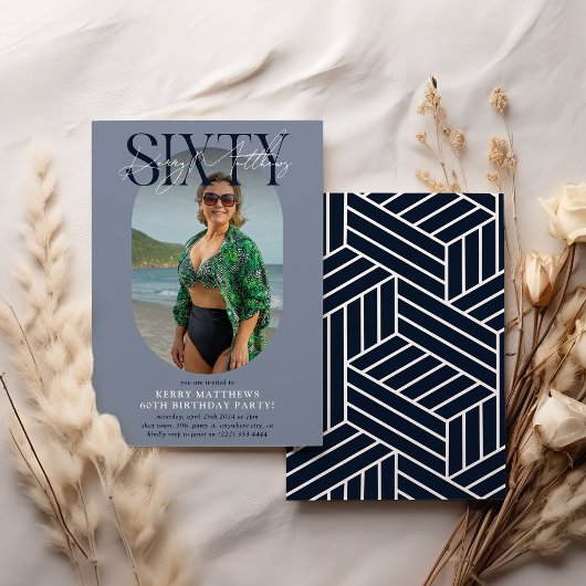 Stijlvolle ovale foto en handtekening 60e verjaard kaart
