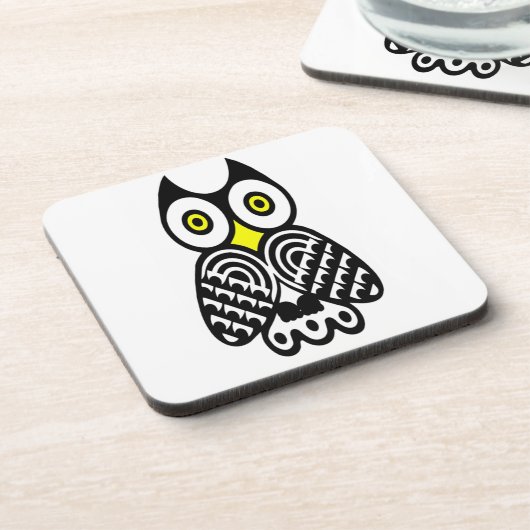 Stijlvolle Owl in zwart Bier Onderzetter (Linkerzijde)