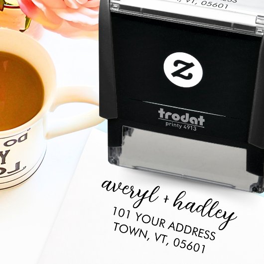 Stijlvolle paar script kalligrafie bruiloft adres  zelfinktende stempel