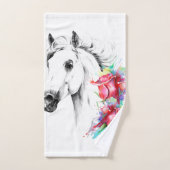 Stijlvolle paardenhanddoek met waterkleurbloemen bad handdoek (Handdoek)