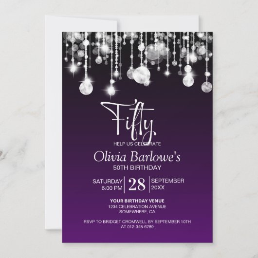 Stijlvolle Paarse 50ste verjaardag Kaart (Voorkant)