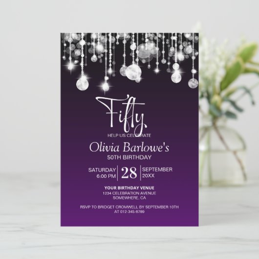 Stijlvolle Paarse 50ste verjaardag Kaart (Staand voorkant)