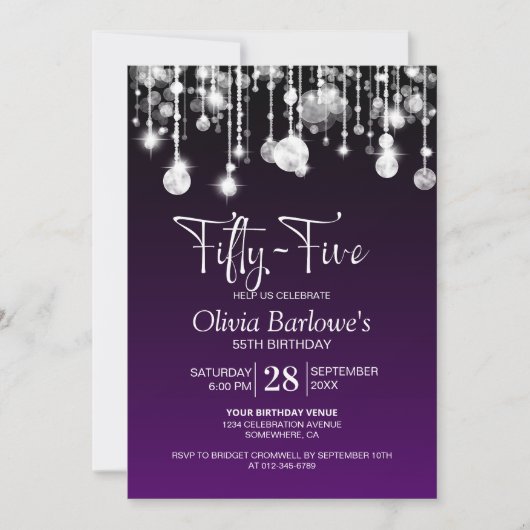 Stijlvolle Paarse 55e verjaardagsfeestje Kaart (Voorkant)