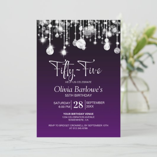 Stijlvolle Paarse 55e verjaardagsfeestje Kaart (Staand voorkant)