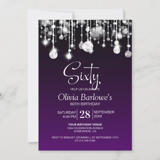 Stijlvolle Paarse 60e verjaardag Kaart (Voorkant)