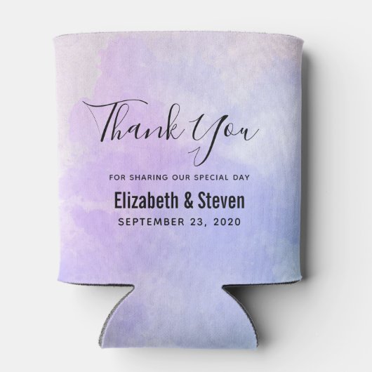 Stijlvolle Paarse Abstracte Waterverf bruiloft Blikjeskoeler (Achterkant)