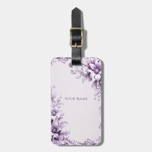 Stijlvolle paarse bloemen bagagelabel (Voorkant verticaal)