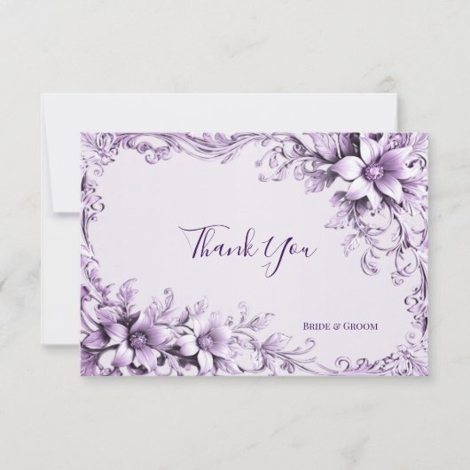 Stijlvolle paarse bloemen bedankkaart (Voorkant)