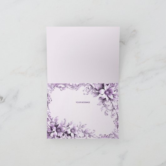 Stijlvolle paarse bloemen bedankkaart (Binnen)