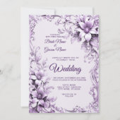 Stijlvolle paarse bloemen bruiloft uitnodiging (Voorkant)
