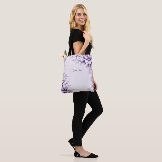 Stijlvolle paarse bloemen Canvas tas (Op model)