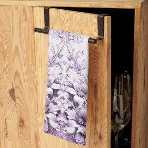 Stijlvolle paarse bloemen keukenhanddoek