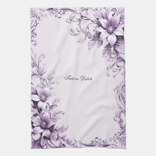 Stijlvolle paarse bloemen keukenhanddoek