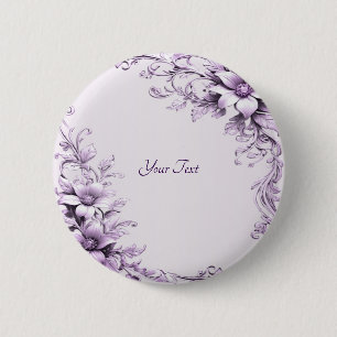 Stijlvolle paarse bloemen knop ronde button 5,7 cm