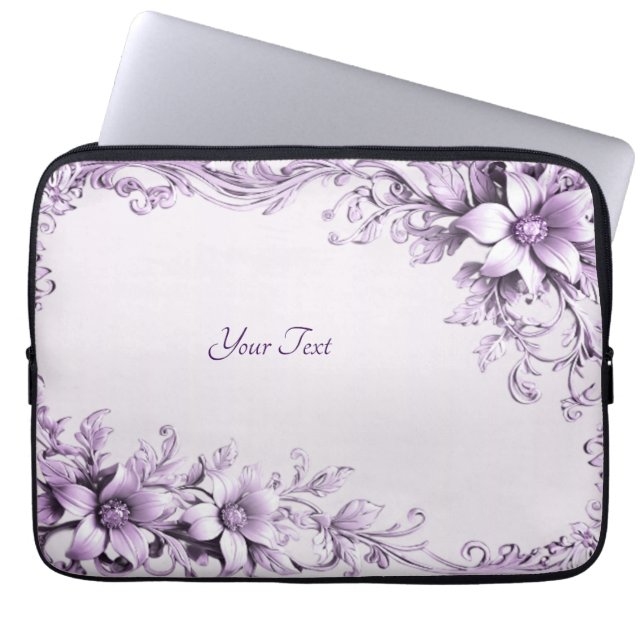 Stijlvolle paarse bloemen laptophoes laptop sleeve (Voorkant)