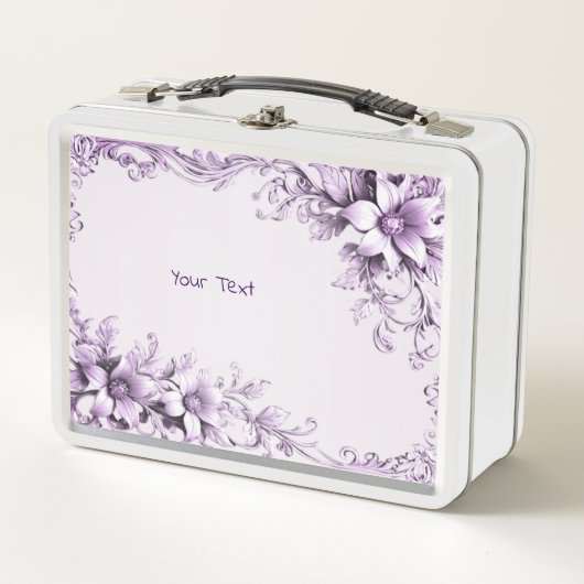 Stijlvolle paarse bloemen lunchbox (Voorkant)