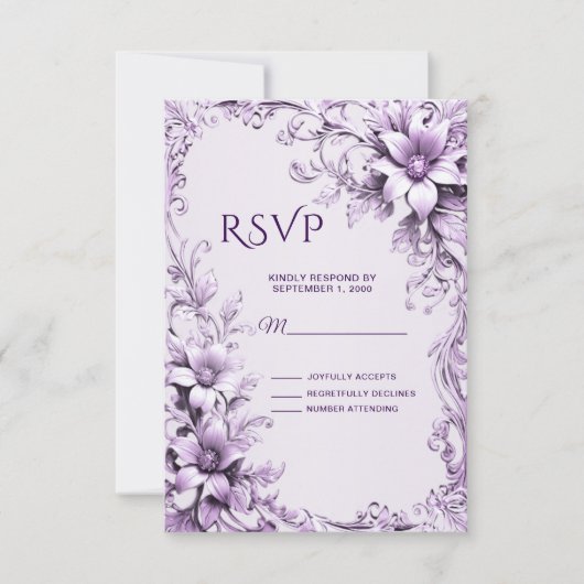 Stijlvolle paarse bloemen RSVP-kaart RSVP Kaartje (Voorkant)