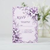 Stijlvolle paarse bloemen RSVP-kaart RSVP Kaartje (Staand voorkant)