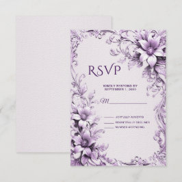 Stijlvolle paarse bloemen RSVP-kaart RSVP Kaartje
