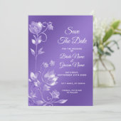 Stijlvolle Paarse bloemen Save the date (Staand voorkant)