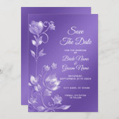 Stijlvolle Paarse bloemen Save the date (Voorkant / Achterkant)