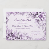 Stijlvolle paarse bloemen Save The Date (Voorkant)