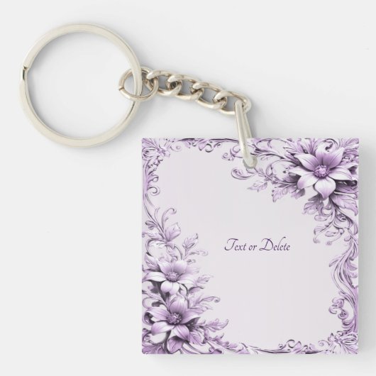 Stijlvolle paarse bloemen sleutelhanger (voorkant)