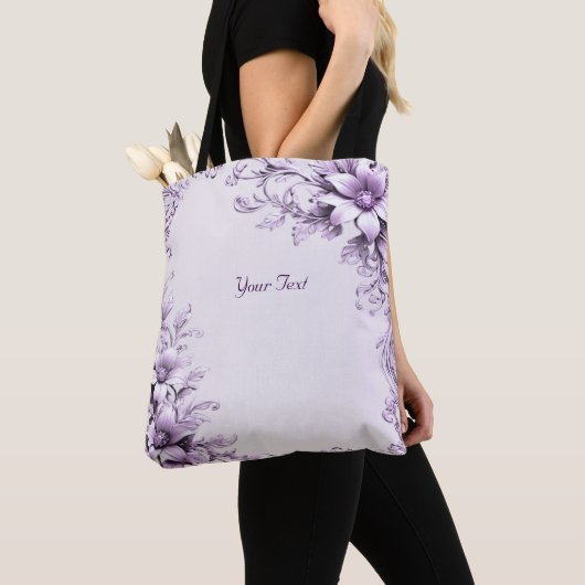 Stijlvolle paarse bloemen tote tas (Dichtbij)