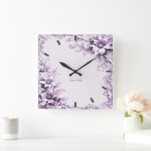 Stijlvolle paarse bloemen wandklok (Huis)