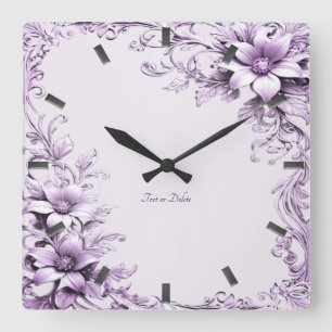 Stijlvolle paarse bloemen wandklok