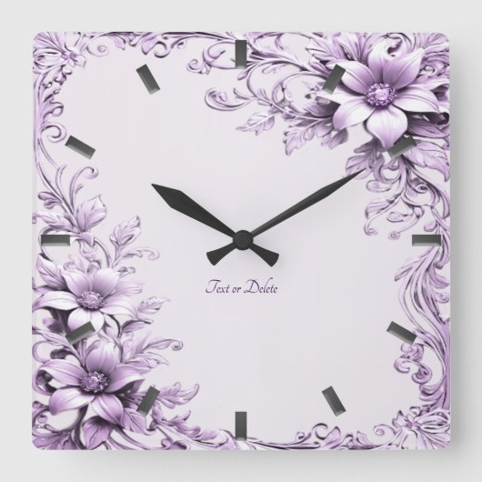 Stijlvolle paarse bloemen wandklok (Voorkant)