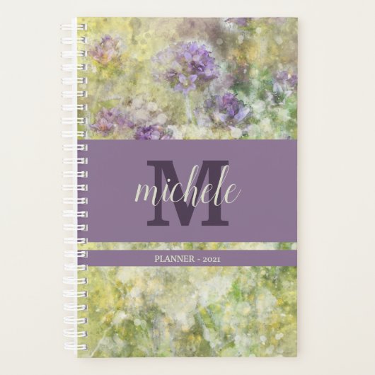 Stijlvolle Paarse bloementuin monogram Planner (Voorkant)