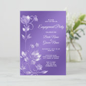 Stijlvolle Paarse bloemige Verloving uitnodiging (Staand voorkant)