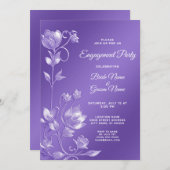 Stijlvolle Paarse bloemige Verloving uitnodiging (Voorkant / Achterkant)