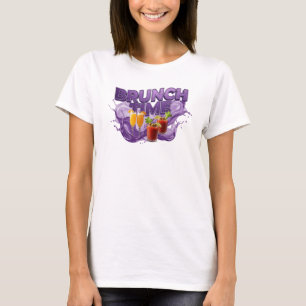 Stijlvolle Paarse BRUNCH TIJD Artistiek Motief T-shirt