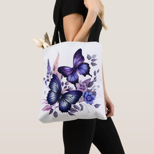 Stijlvolle Paarse Butterfly-Canvas tas (Dichtbij)